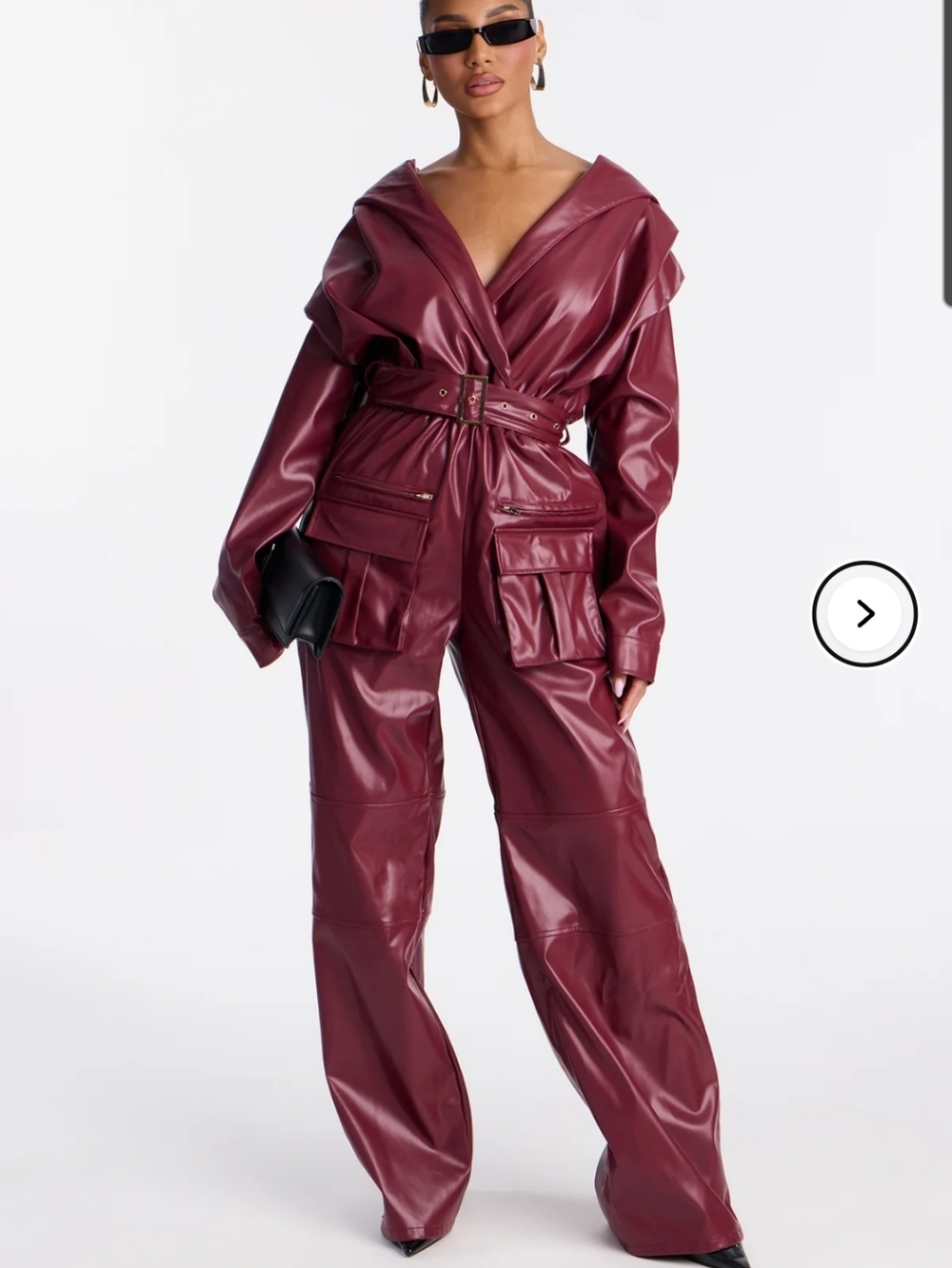 Brand New Vinyl Utility Jumpsuit in Deep Burgundy